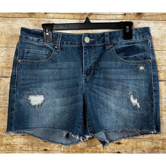 SO DENIM STRETCH FRAYED DISTRESSED MIDI CASUAL CLASSIC EVERYDAY WEAR SHORTS - Picture 1 of 5